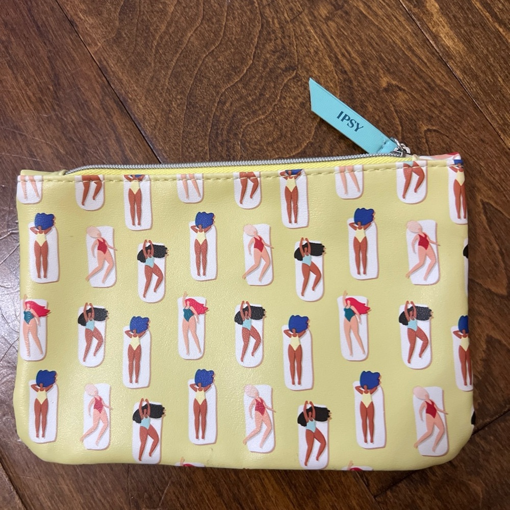 Ipsy Vibrant Yellow with Women Sunbathing Makeup Pouch